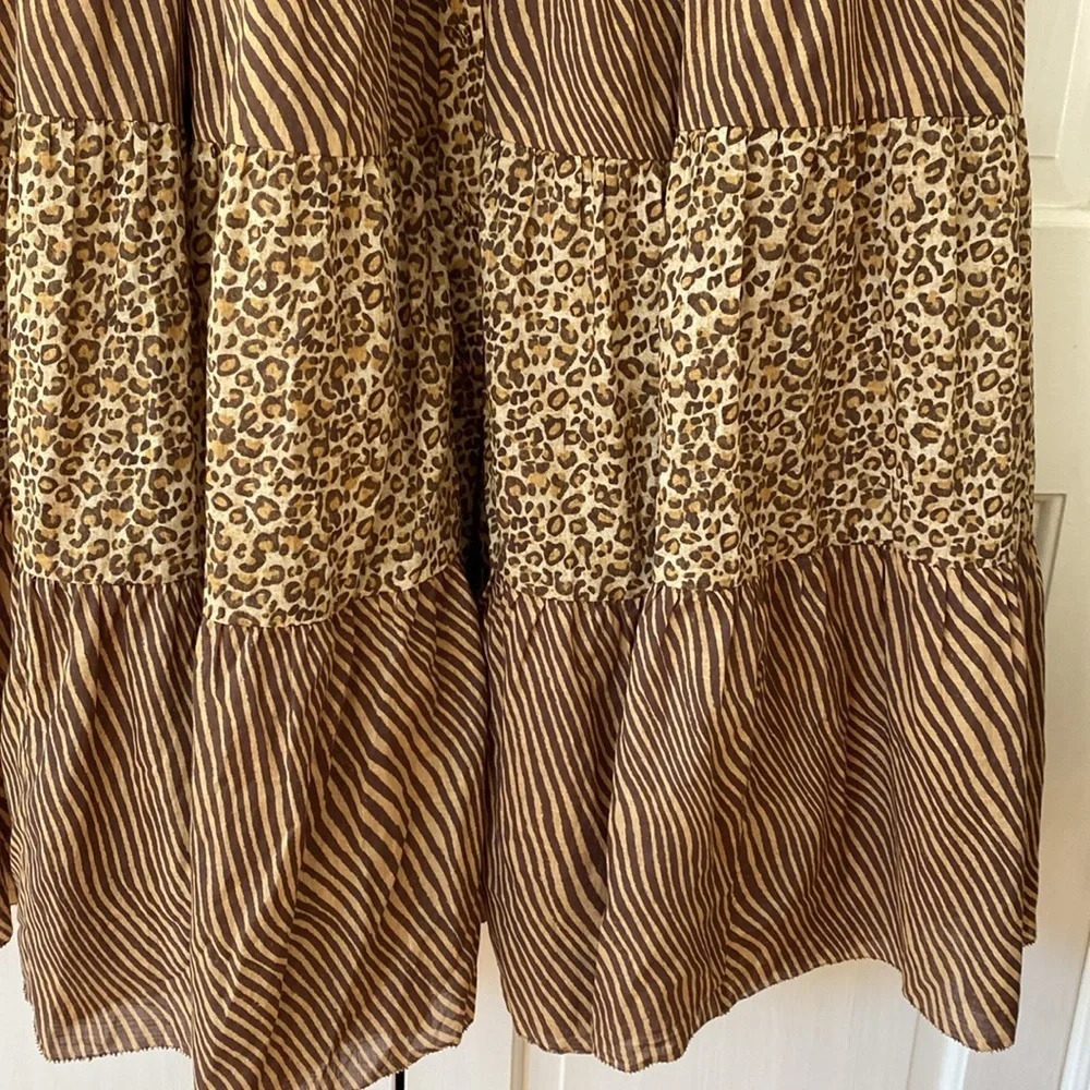 Zimmerman Empire Tiered Dress in Spliced Animal Print in Brown Maxi Dress Size 0 - Picture 7 of 13